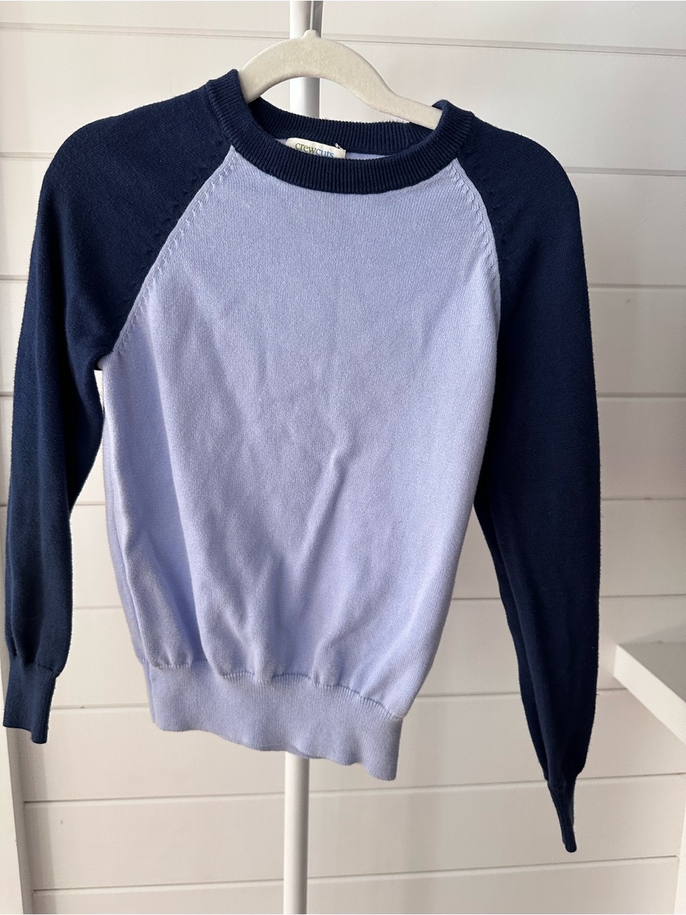 Crewcuts Two-Tone Raglan Sweater in Light Lilac and Navy